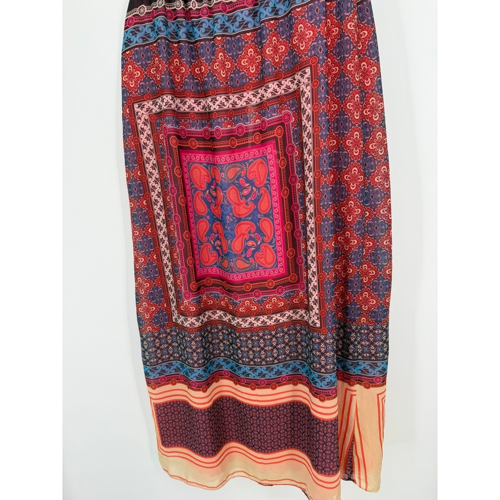 Boho Scarf Print Midi Skirt Bandana Paisley Lined Pull On Hippie Indie Medium - Picture 8 of 9